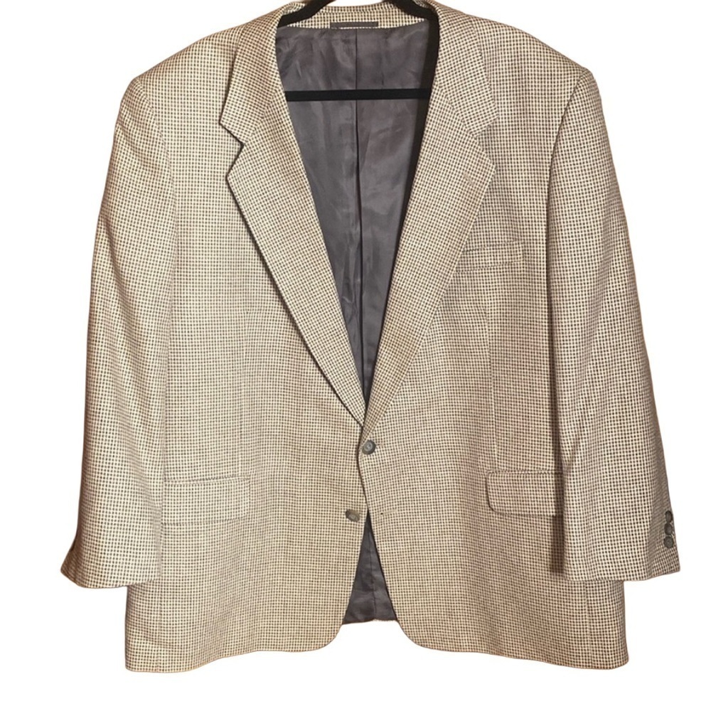 1980’s PETROCELLI SILK & WOOL SPORT COAT charcoal creme check tweed 48R
